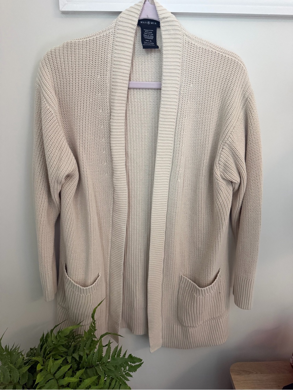 Cream Open-Front Knit Cardigan Sweater
